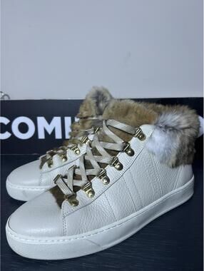 Woolrich Luxury High-Top Leather Sneakers – Rabbit Fur Trim – Made in Italy